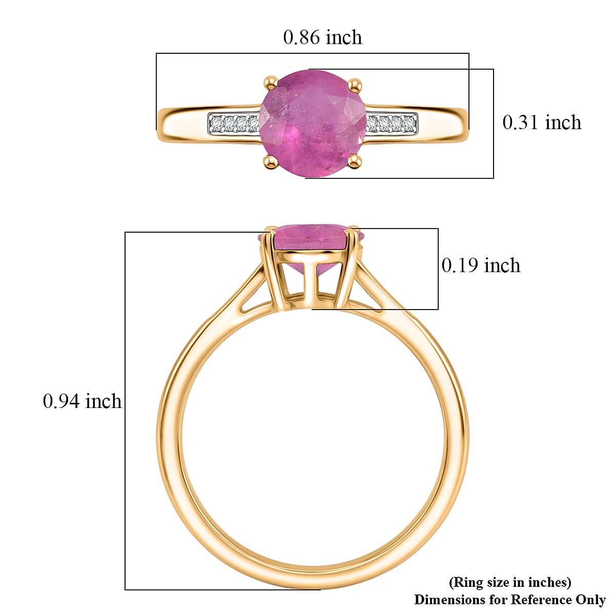 D'Joy Ilakaka Hot Pink Sapphire (FF) and White Zircon 2.20 ctw Ring in 18K Vermeil Yellow Gold Over Sterling Silver (Size 11.0)