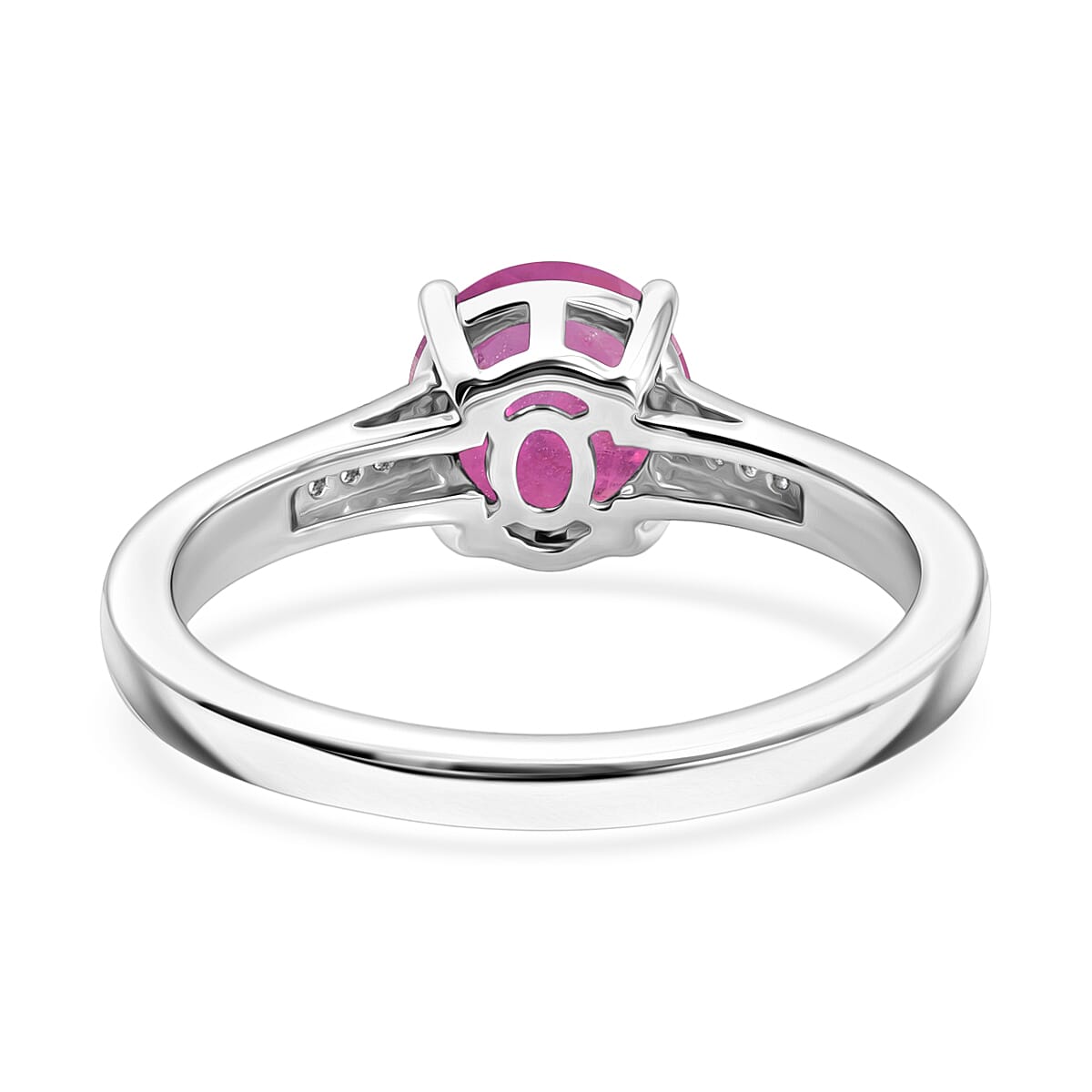 D'Joy Ilakaka Hot Pink Sapphire (FF) and White Zircon 2.20 ctw Ring in Rhodium Over Sterling Silver (Size 11.0)