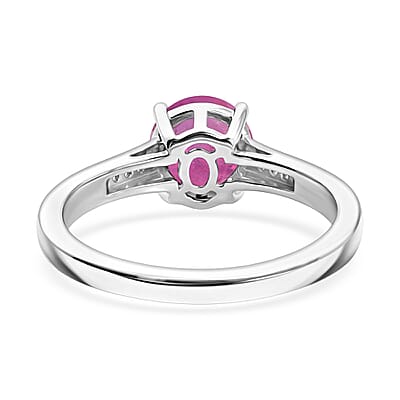 D'Joy Ilakaka Hot Pink Sapphire (FF) and White Zircon 2.20 ctw Ring in Rhodium Over Sterling Silver (Size 6.5)