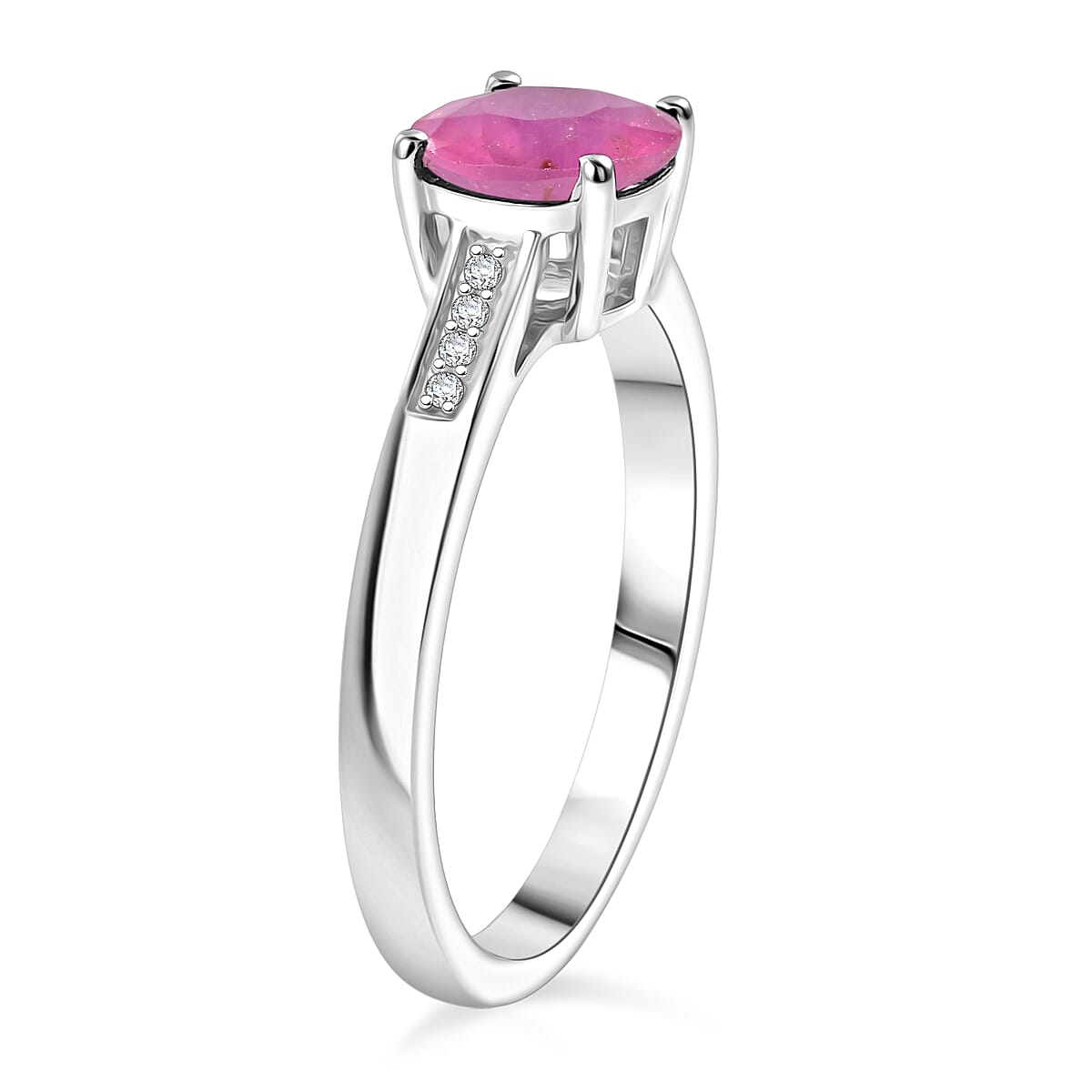 D'Joy Ilakaka Hot Pink Sapphire (FF) and White Zircon 2.20 ctw Ring in Rhodium Over Sterling Silver (Size 7.5)