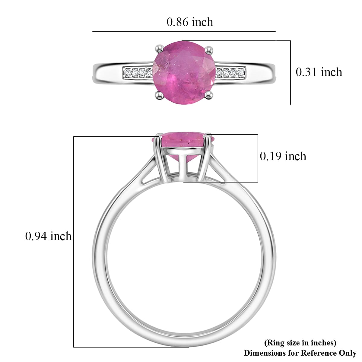 D'Joy Ilakaka Hot Pink Sapphire (FF) and White Zircon 2.20 ctw Ring in Rhodium Over Sterling Silver (Size 9.5)
