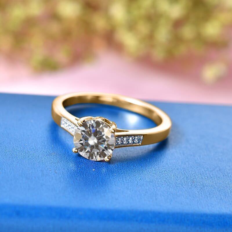 D'Joy Moissanite 1.25 ctw Ring in 18K Vermeil Yellow Gold Over Sterling Silver (Size 7.0)
