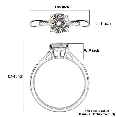 D'Joy Moissanite 1.25 ctw Ring in Rhodium Over Sterling Silver (Size 6.5)