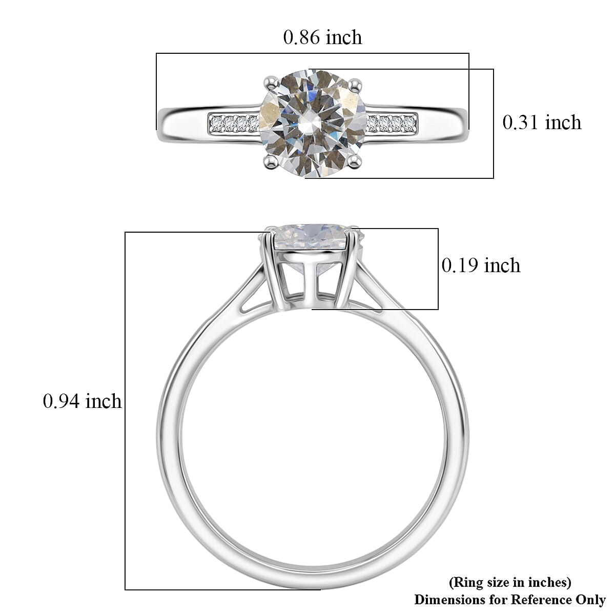 D'Joy Moissanite 1.25 ctw Ring in Rhodium Over Sterling Silver (Size 7.0)