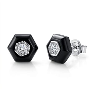 Lab Grown Diamond G-H SI and Black Jade (D) 4.65 ctw Midnight Spark Earrings in Rhodium Over Sterling Silver (Ships in 8-10 Days)