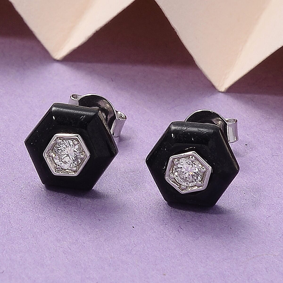 Lab Grown Diamond G-H SI and Black Jade (D) 4.65 ctw Midnight Spark Earrings in Rhodium Over Sterling Silver (Ships in 8-10 Days) image number 1