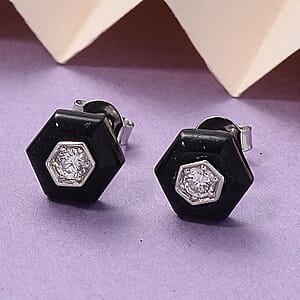 Lab Grown Diamond G-H SI and Black Jade (D) 4.65 ctw Midnight Spark Earrings in Rhodium Over Sterling Silver (Ships in 8-10 Days)