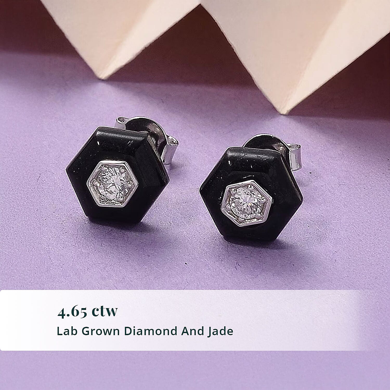 Lab Grown Diamond G-H SI and Black Jade (D) 4.65 ctw Midnight Spark Earrings in Rhodium Over Sterling Silver