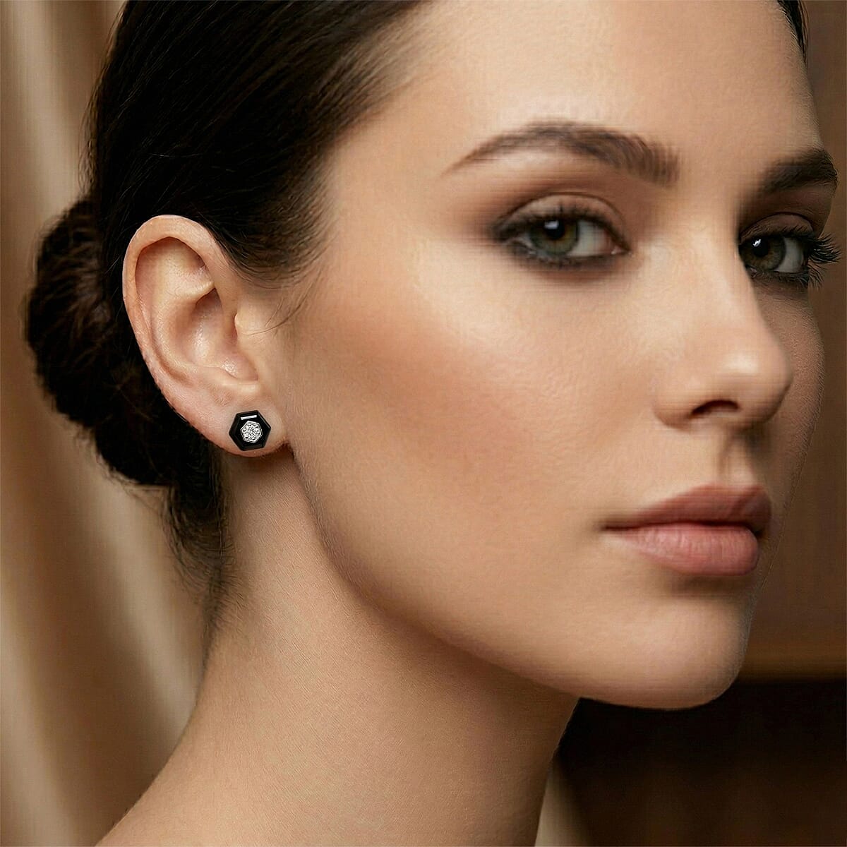 Lab Grown Diamond G-H SI and Black Jade (D) 4.65 ctw Midnight Spark Earrings in Rhodium Over Sterling Silver (Ships in 8-10 Days) image number 2