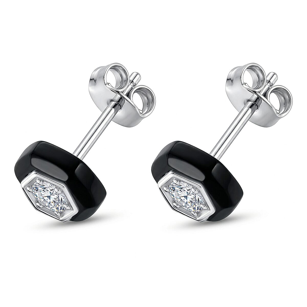 Lab Grown Diamond G-H SI and Black Jade (D) 4.65 ctw Midnight Spark Earrings in Rhodium Over Sterling Silver (Ships in 8-10 Days) image number 3