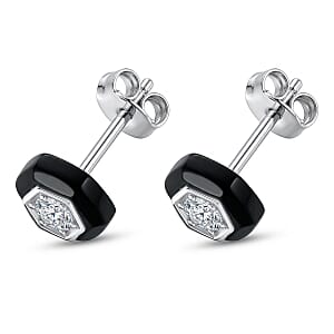 Lab Grown Diamond G-H SI and Black Jade (D) 4.65 ctw Midnight Spark Earrings in Rhodium Over Sterling Silver (Ships in 8-10 Days)
