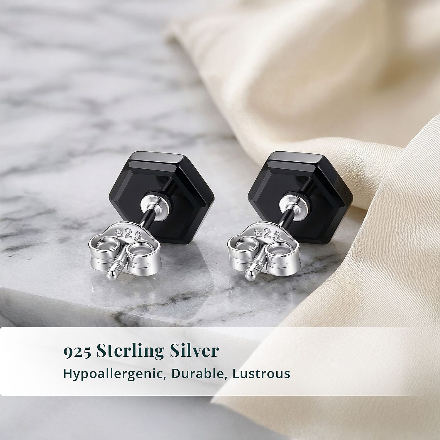 Lab Grown Diamond G-H SI and Black Jade (D) 4.65 ctw Midnight Spark Earrings in Rhodium Over Sterling Silver
