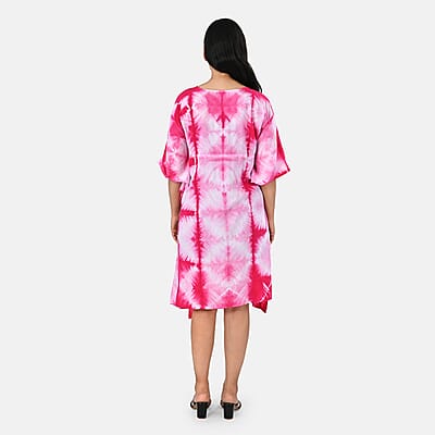 La Marey Pink Tie Dye Short Kaftan with Drawstring - One Size Fits Most