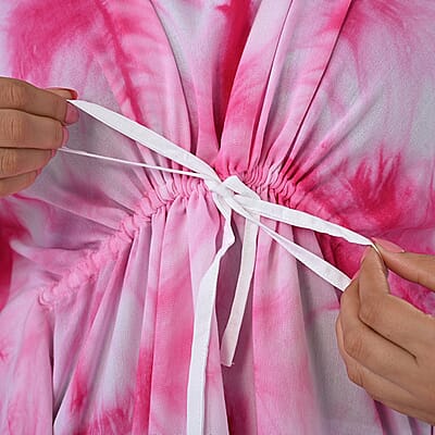 La Marey Pink Tie Dye Short Kaftan with Drawstring - One Size Fits Most
