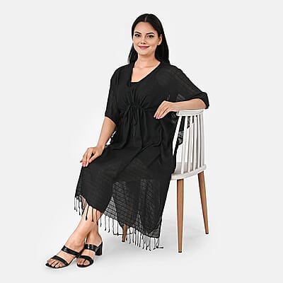 La Marey Black Short Kaftan with Drawstring - One Size Fits Most