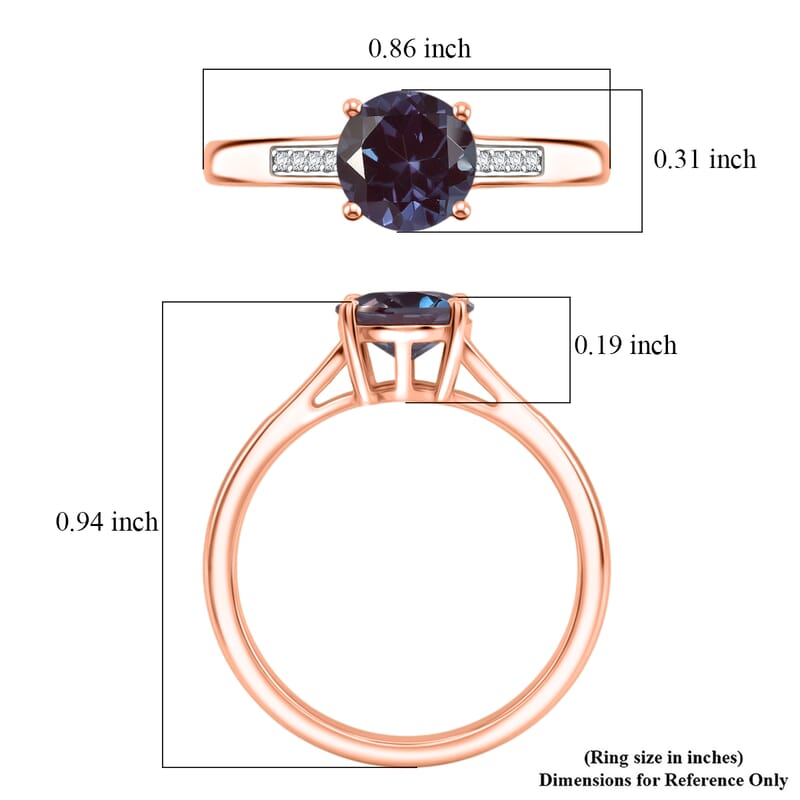 D'Joy Lab Grown Alexandrite and White Zircon 2.20 ctw Ring in 18K Vermeil Rose Gold Over Sterling Silver (Size 10.0)