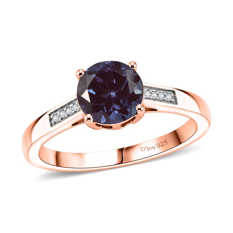 D'Joy Lab Grown Alexandrite and White Zircon 2.20 ctw Ring in 18K Vermeil Rose Gold Over Sterling Silver (Size 10.5)