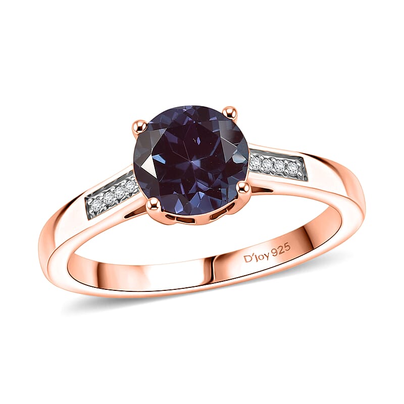 D'Joy Lab Grown Alexandrite and White Zircon 2.20 ctw Ring in 18K Vermeil Rose Gold Over Sterling Silver (Size 10.5)