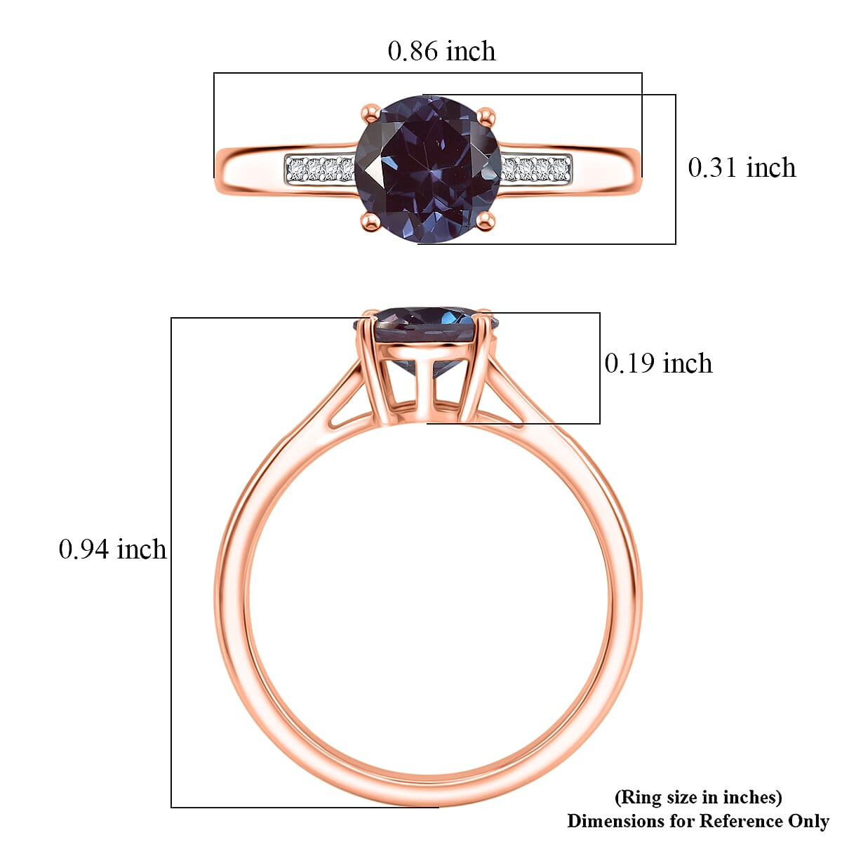 D'Joy Lab Grown Alexandrite and White Zircon 2.20 ctw Ring in 18K Vermeil Rose Gold Over Sterling Silver (Size 4.5) image number 5
