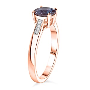 D'Joy Lab Grown Alexandrite and White Zircon 2.20 ctw Ring in 18K Vermeil Rose Gold Over Sterling Silver (Size 6.5)