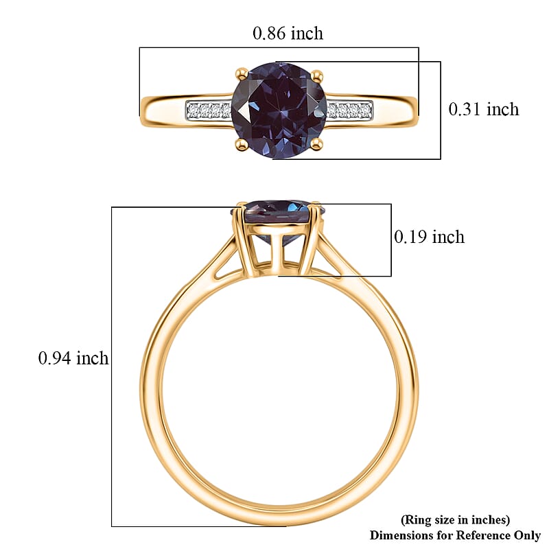 D'Joy Lab Grown Alexandrite and White Zircon 2.20 ctw Ring in 18K Vermeil Yellow Gold Over Sterling Silver (Size 4.5)