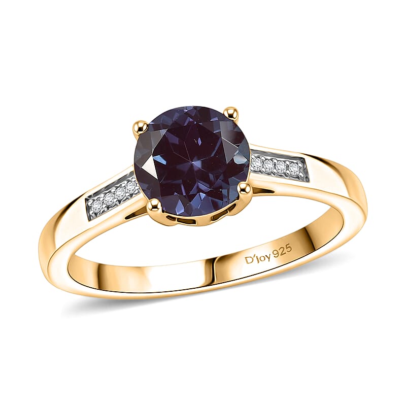 D'Joy Lab Grown Alexandrite and White Zircon 2.20 ctw Ring in 18K Vermeil Yellow Gold Over Sterling Silver (Size 7.0)
