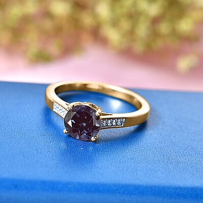 D'Joy Lab Grown Alexandrite and White Zircon 2.20 ctw Ring in 18K Vermeil Yellow Gold Over Sterling Silver (Size 7.0)