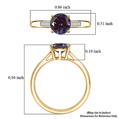 D'Joy Lab Grown Alexandrite and White Zircon 2.20 ctw Ring in 18K Vermeil Yellow Gold Over Sterling Silver (Size 7.0)