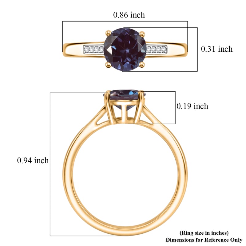 D'Joy Lab Grown Alexandrite and White Zircon 2.20 ctw Ring in 18K Vermeil Yellow Gold Over Sterling Silver (Size 7.0)