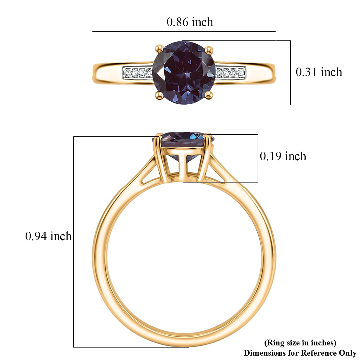 D'Joy Lab Grown Alexandrite and White Zircon 2.20 ctw Ring in 18K Vermeil Yellow Gold Over Sterling Silver (Size 9.0) image number 5