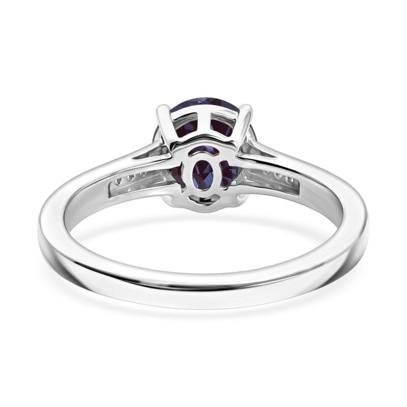 D'Joy Lab Grown Alexandrite and White Zircon 2.20 ctw Ring in Rhodium Over Sterling Silver (Size 10.0)