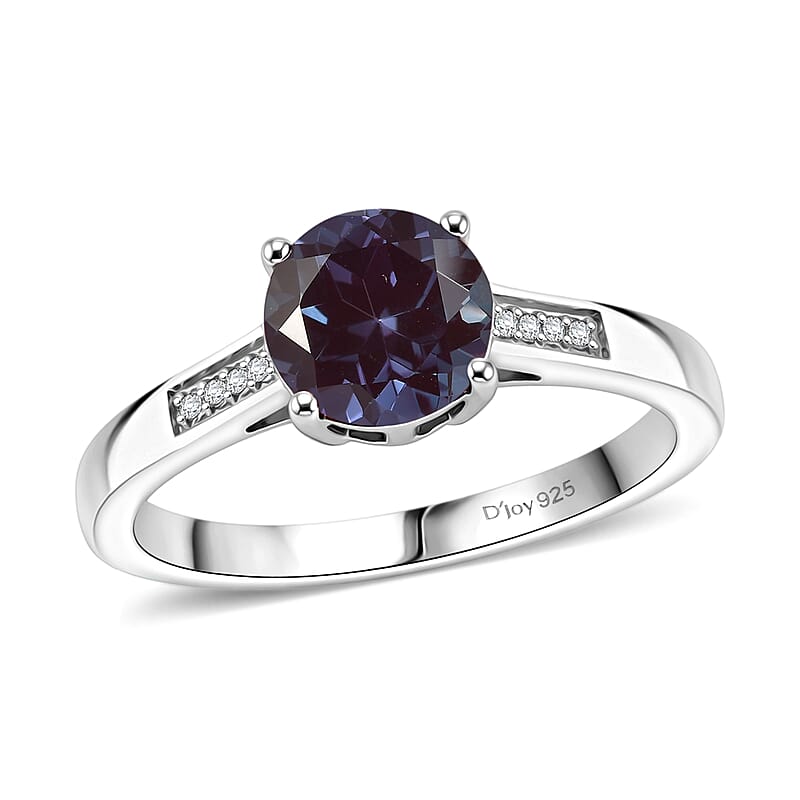 D'Joy Lab Grown Alexandrite and White Zircon 2.20 ctw Ring in Rhodium Over Sterling Silver (Size 10.5)