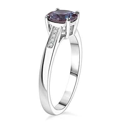 D'Joy Lab Grown Alexandrite and White Zircon 2.20 ctw Ring in Rhodium Over Sterling Silver (Size 10.5)