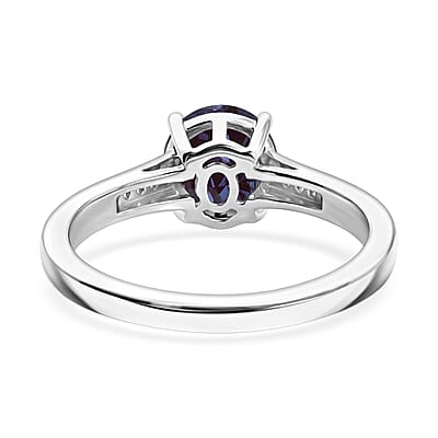 D'Joy Lab Grown Alexandrite and White Zircon 2.20 ctw Ring in Rhodium Over Sterling Silver (Size 10.5)