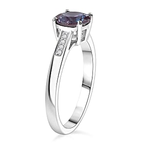 D'Joy Lab Grown Alexandrite and White Zircon 2.20 ctw Ring in Rhodium Over Sterling Silver (Size 4.5)
