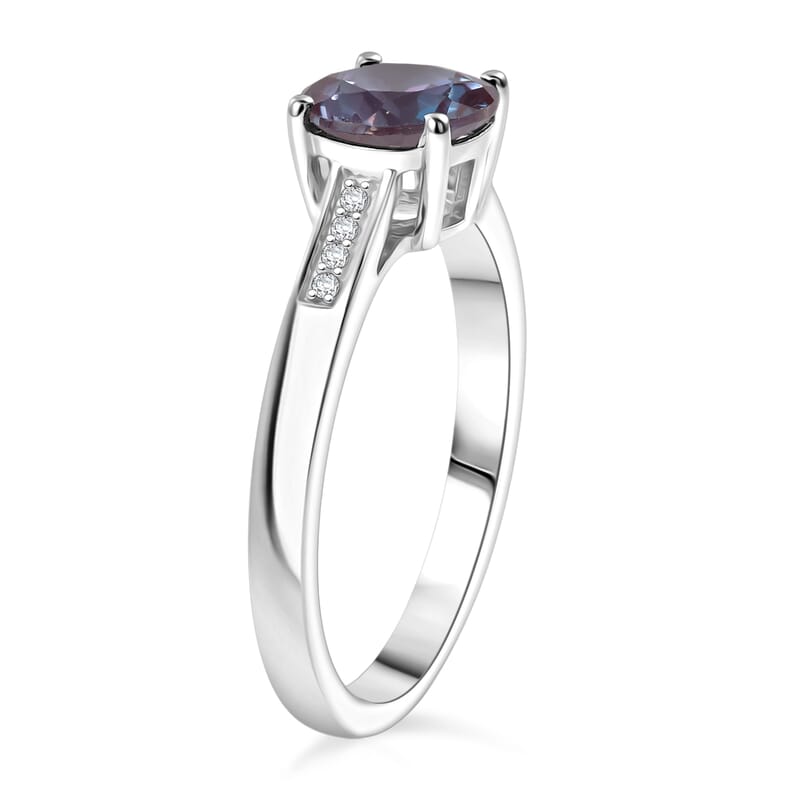 D'Joy Lab Grown Alexandrite and White Zircon 2.20 ctw Ring in Rhodium Over Sterling Silver (Size 4.5)
