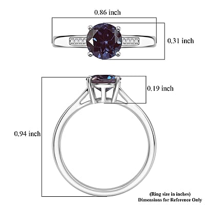 D'Joy Lab Grown Alexandrite and White Zircon 2.20 ctw Ring in Rhodium Over Sterling Silver (Size 5.5)
