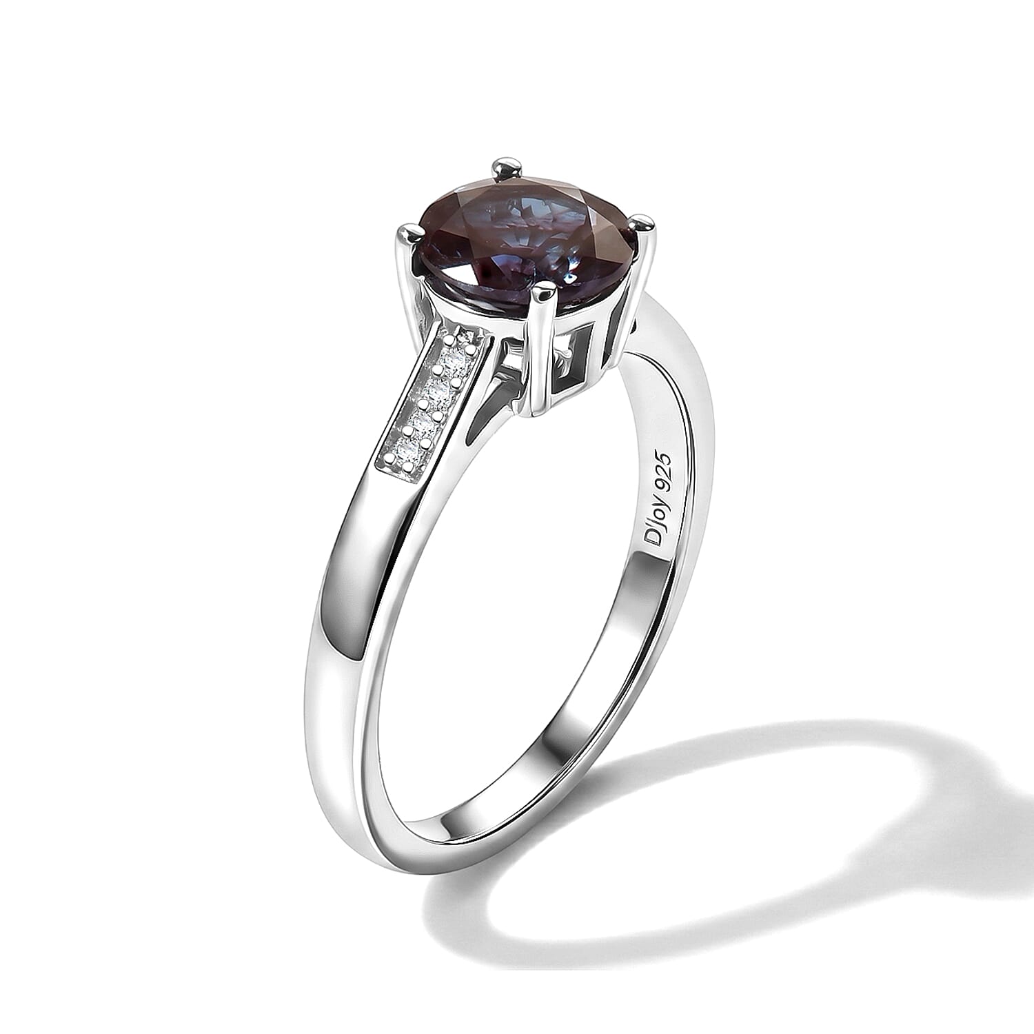 D'Joy Lab Grown Alexandrite and White Zircon 2.20 ctw Ring in Rhodium Over Sterling Silver (Size 6.5)