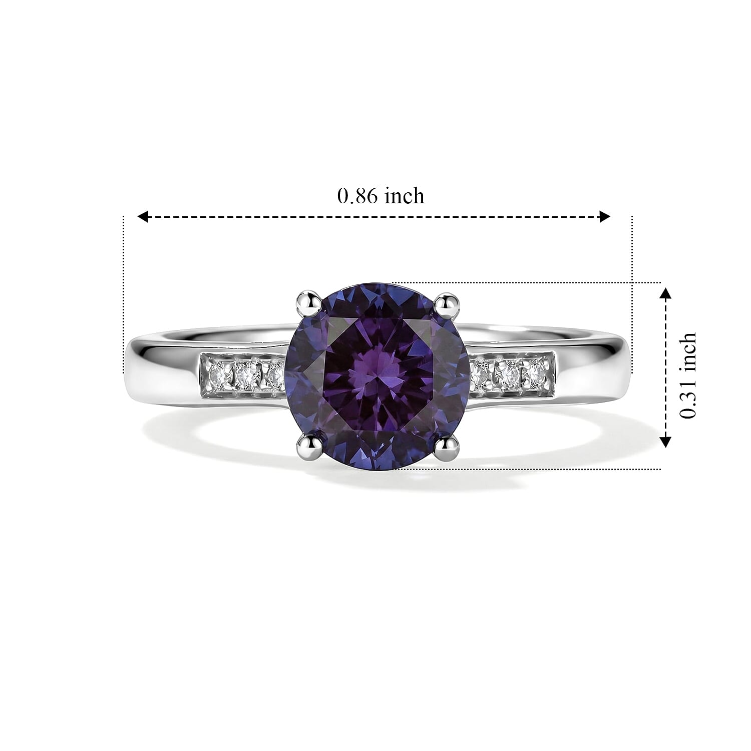 D'Joy Lab Grown Alexandrite and White Zircon 2.20 ctw Ring in Rhodium Over Sterling Silver (Size 6.5)