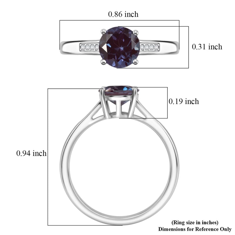 D'Joy Lab Grown Alexandrite and White Zircon 2.20 ctw Ring in Rhodium Over Sterling Silver (Size 9.0)