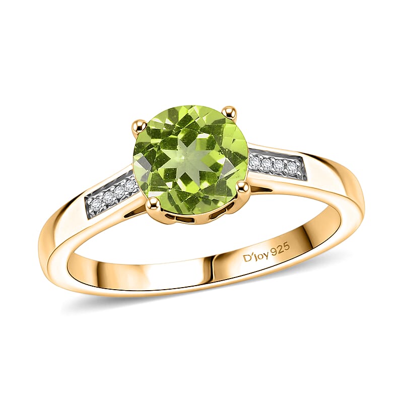 D'Joy Hebei Peridot and White Zircon 1.40 ctw Ring in 18K Vermeil Yellow Gold Over Sterling Silver (Size 11.5)
