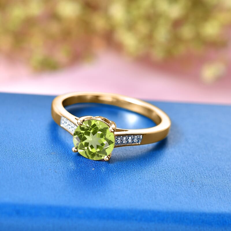 D'Joy Hebei Peridot and White Zircon 1.40 ctw Ring in 18K Vermeil Yellow Gold Over Sterling Silver (Size 4.5)