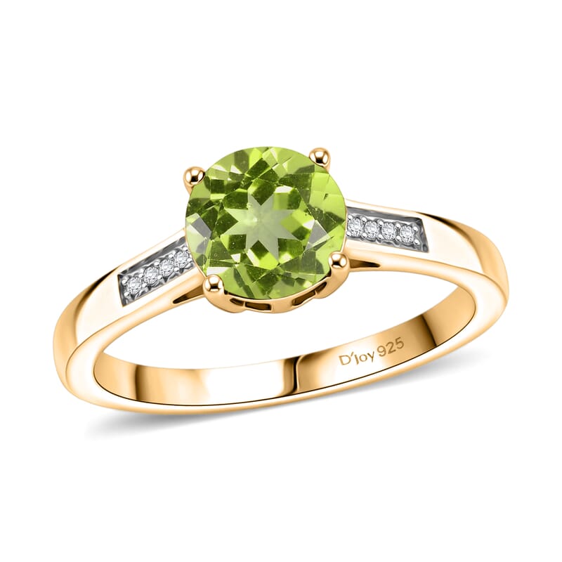D'Joy Hebei Peridot and White Zircon 1.40 ctw Ring in 18K Vermeil Yellow Gold Over Sterling Silver (Size 5.5)