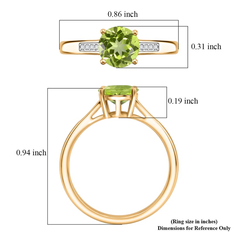D'Joy Hebei Peridot and White Zircon 1.40 ctw Ring in 18K Vermeil Yellow Gold Over Sterling Silver (Size 9.5)