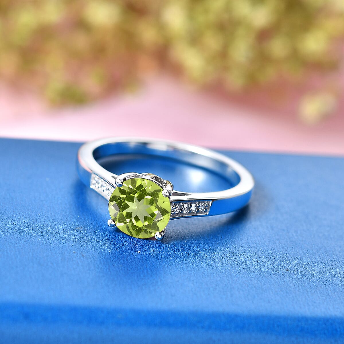 D'Joy Hebei Peridot and White Zircon 1.40 ctw Ring in Rhodium Over Sterling Silver (Size 10.5) image number 1