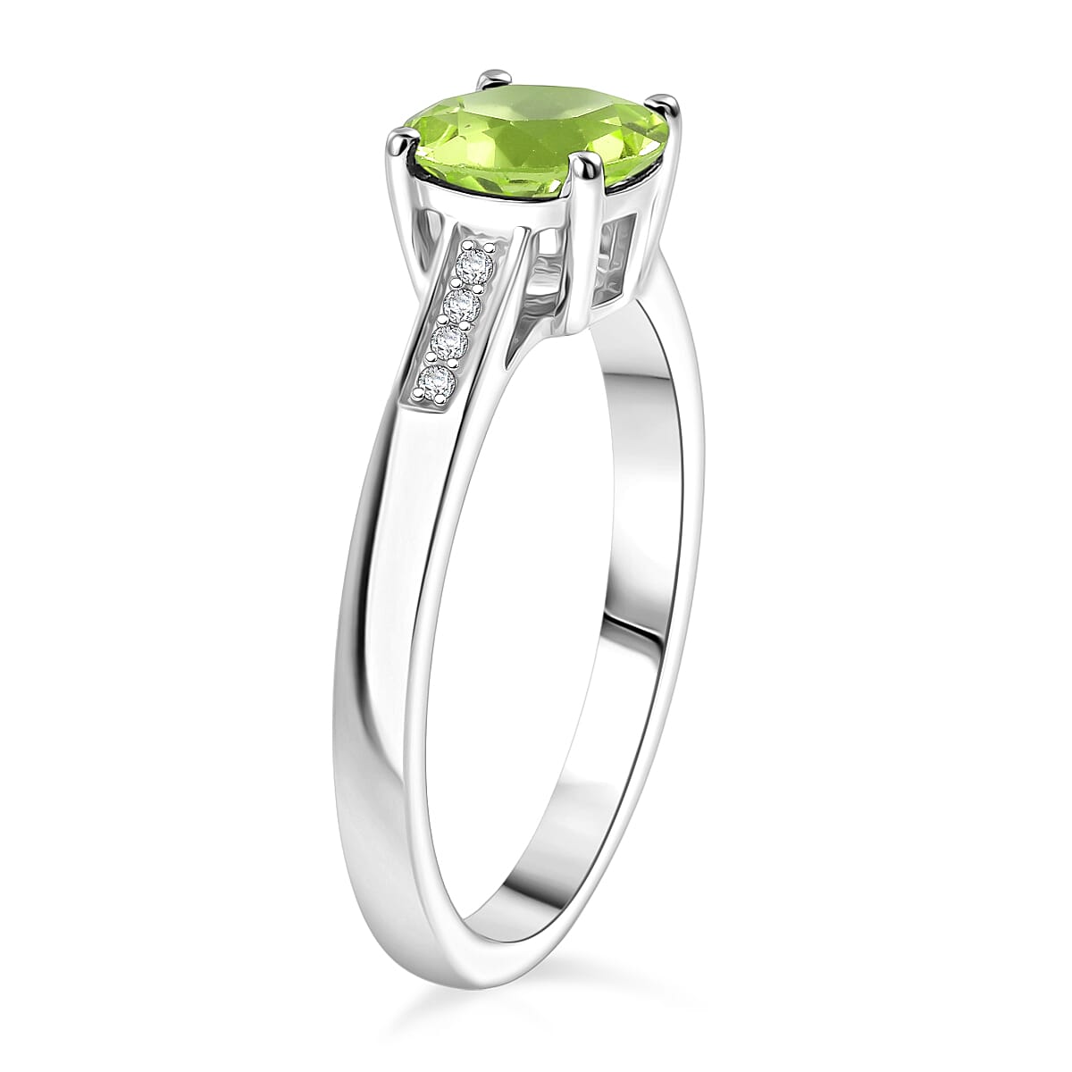 D'Joy Hebei Peridot and White Zircon 1.40 ctw Ring in Rhodium Over Sterling Silver (Size 4.0) image number 3