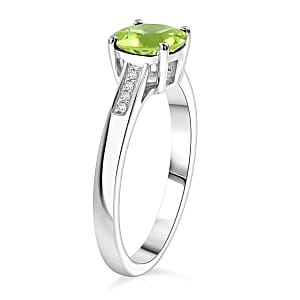 D'Joy Hebei Peridot and White Zircon 1.40 ctw Ring in Rhodium Over Sterling Silver (Size 4.5)