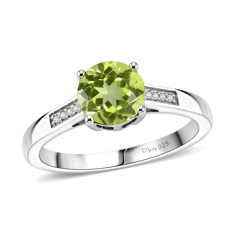D'Joy Hebei Peridot and White Zircon 1.40 ctw Ring in Rhodium Over Sterling Silver (Size 6.0)