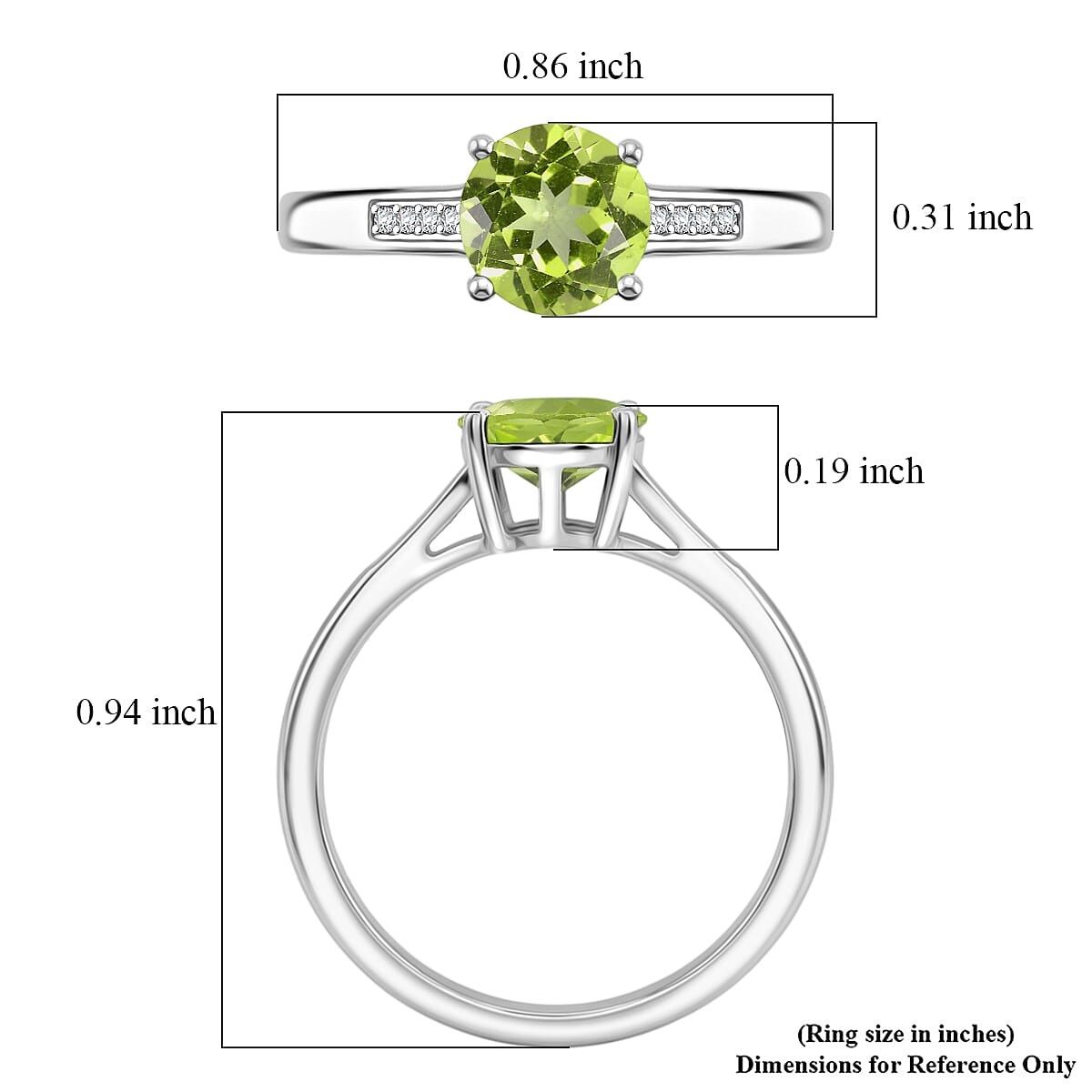 D'Joy Hebei Peridot and White Zircon 1.40 ctw Ring in Rhodium Over Sterling Silver (Size 6.0) image number 5