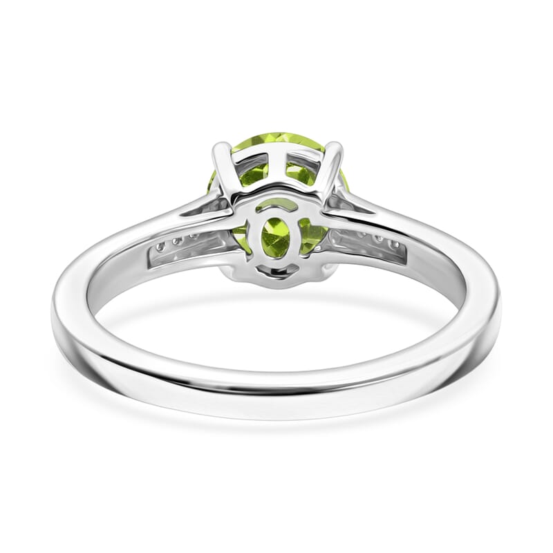 D'Joy Hebei Peridot and White Zircon 1.40 ctw Ring in Rhodium Over Sterling Silver (Size 6.5)